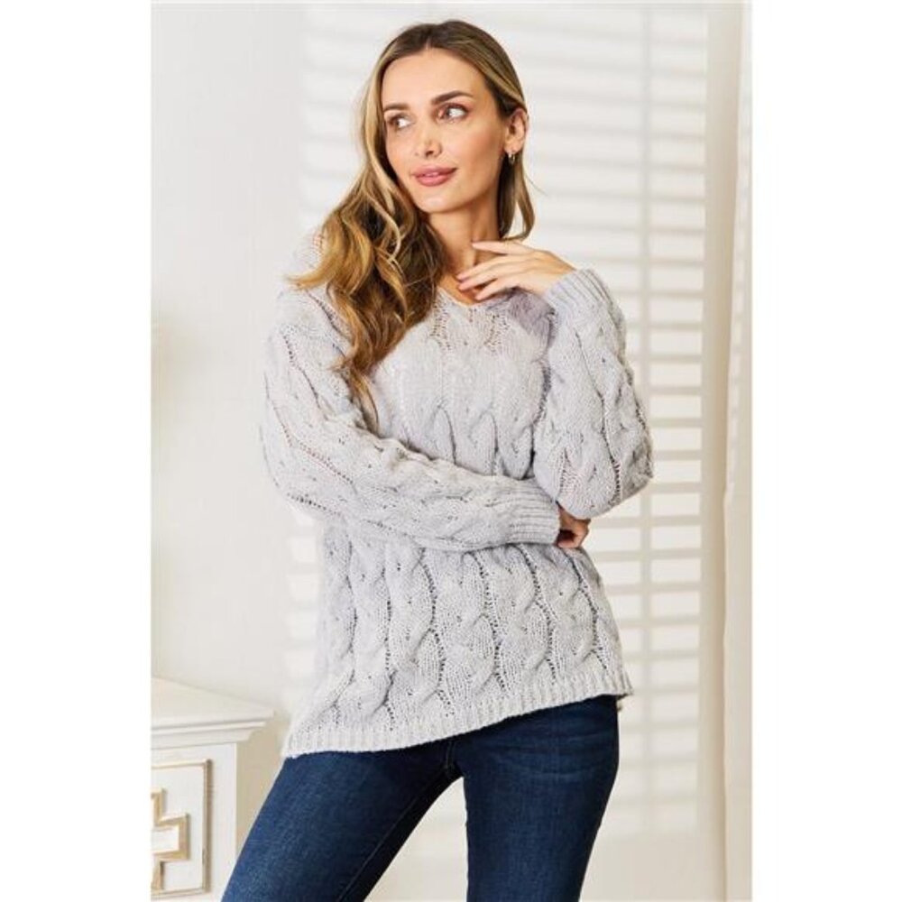 Woven Right Cable-Knit Hooded‎ Sweater